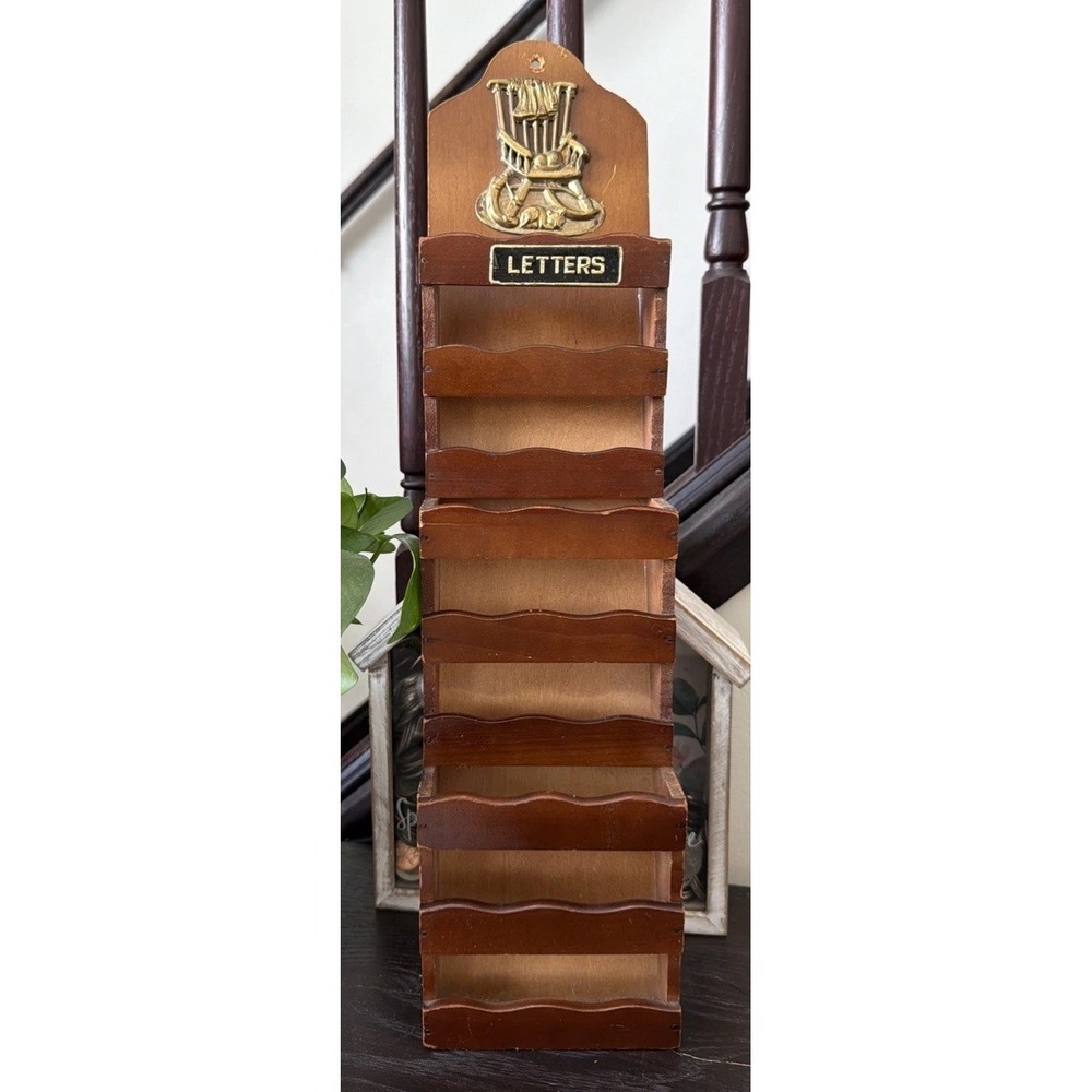 Vintage Wooden Letter/Bills/Holder Mail Organizer Wall Mount 20.25"x 4.75"x2.50"